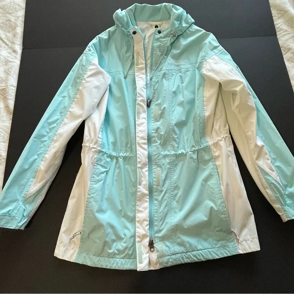 Women’s Columbia Arcadi II Rain Jacket Aqua Haze and White Color Size Large - Picture 7 of 16